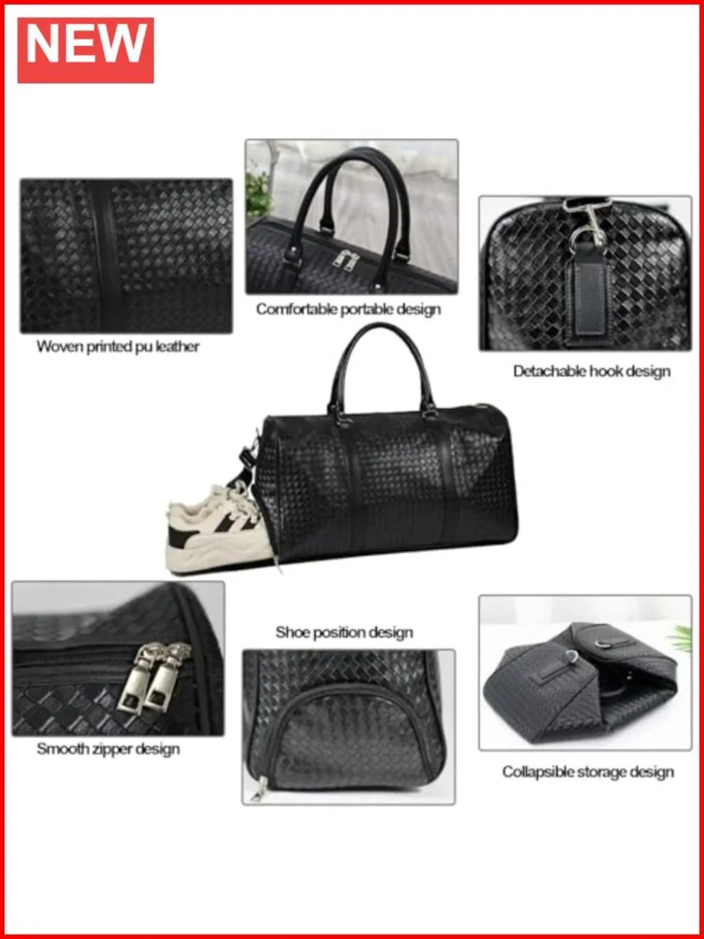 Travel Duffle Bag Weekender with Shoe Compartment Foldable Waterproof Faux